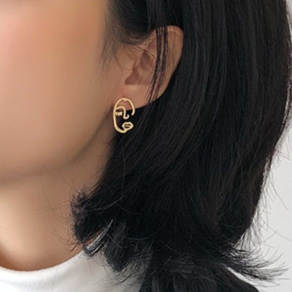 4/$25 Abstract Face Studs Earrings Silver 925 Posts - Picture 2 of 2